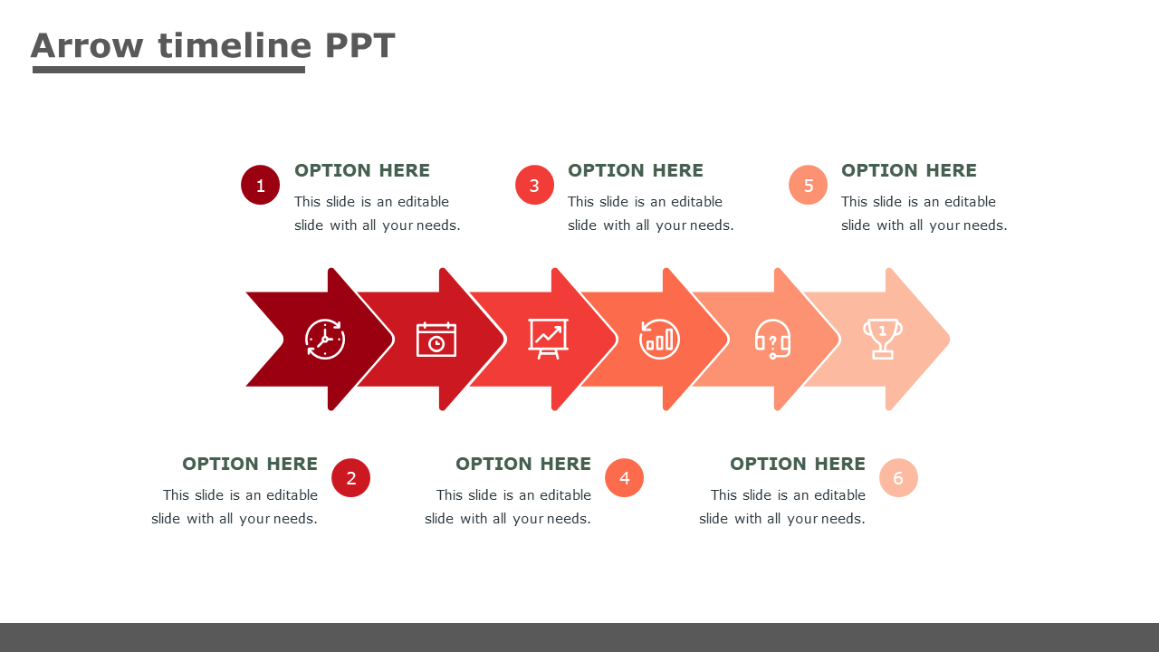 Free - Best Arrow Timeline PPT With Six Nodes Slide Template